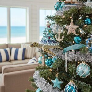 December Diamonds Glass Shimmer Blue Shell Turtle Christmas Ornament Decor